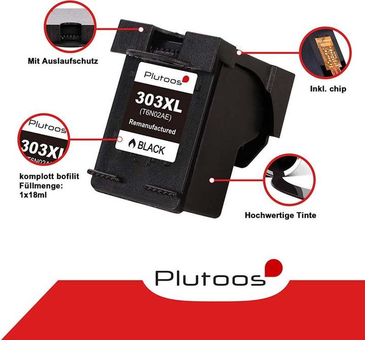 Actual product image Plutoos HP 303 XL HP 303 XL cartridges XXL compatible (FC, CL)