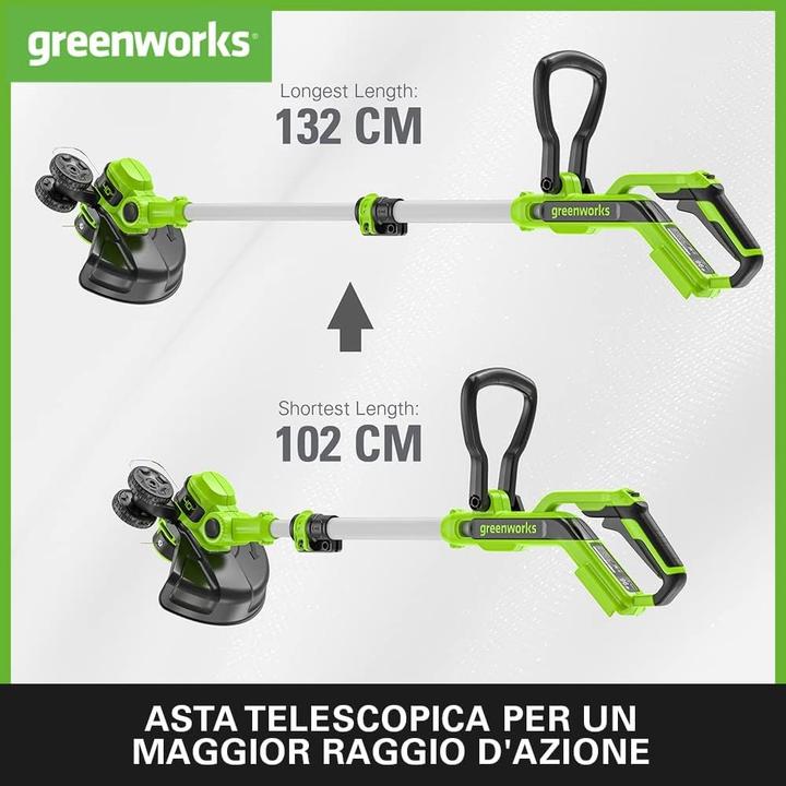 Produktbild Greenworks Akku-Grastrimmer mit Rad für kleine bis mittlere Gärten, automatischer Fadenvorschub (Trimmfaden)