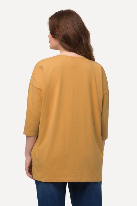 Immagine prodotto Ulla Popken Maglia dal taglio oversize in cotone biologico con righe, scollo a girocollo e maniche a 3/4 (50, 52)