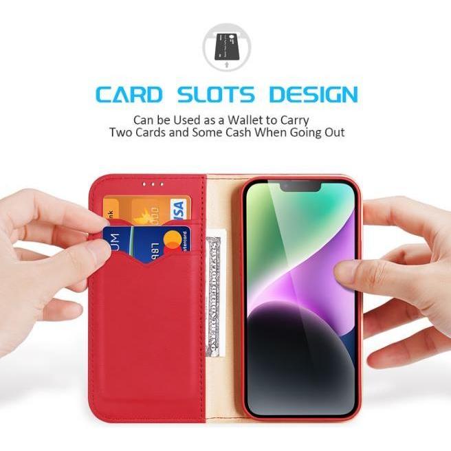 Thumbnail - Dux Ducis Hivo Leder Flip Cover Echtleder Geldbörse für Karten und Dokumente iPhone 14 Plus Raudona (Apple iPhone 14 Plu...