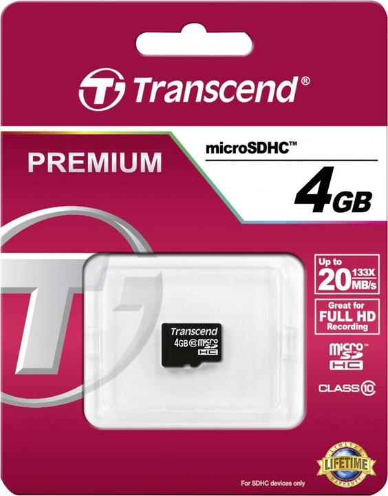 Productafbeelding Transcend microSDHC zonder adapter (4 GB, microSDHC, U1, UHS-I)