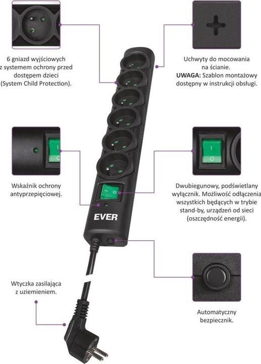 Immagine prodotto Ever Protezione dalle sovratensioni OPTIMA (6x, CEE 7/5, 3 m)