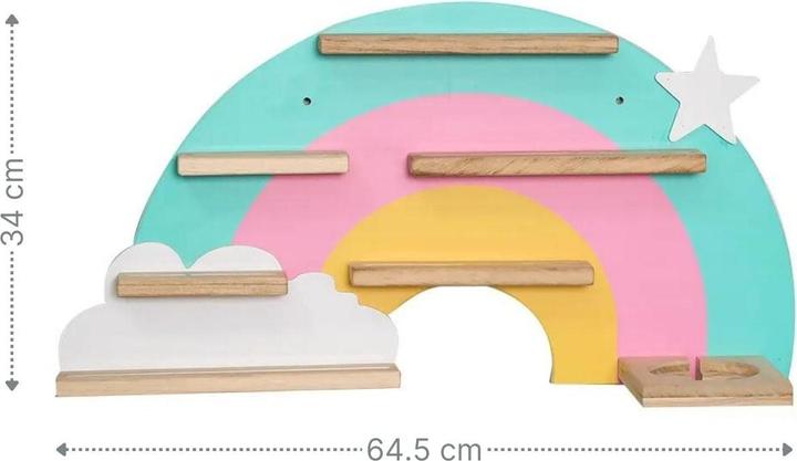 Image du produit Hermex Étagère en bois arc-en-ciel pour Toniebox et figurines sonores Étagère murale Organisateur de jouets