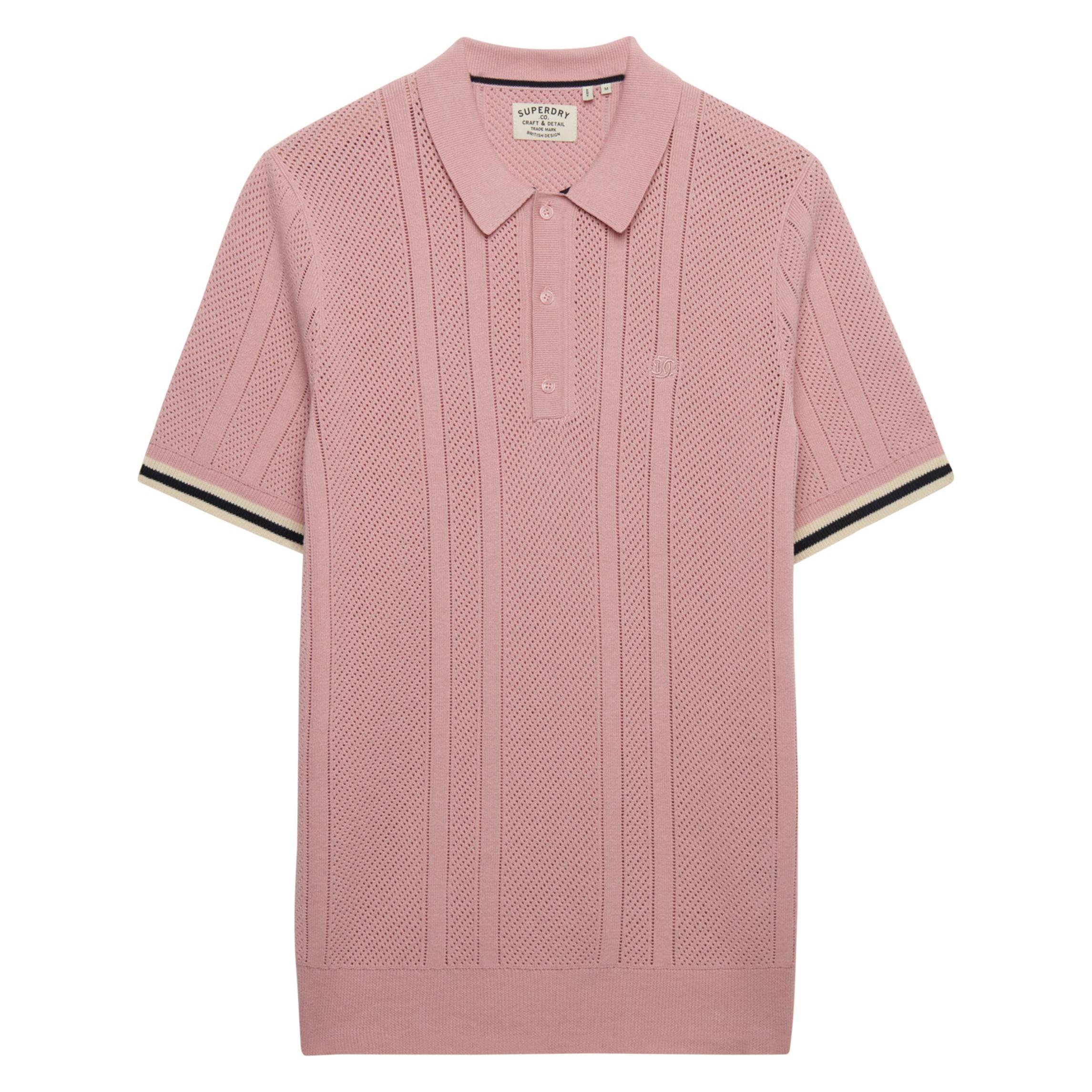 Superdry, Herren, Shirts, Kurzärmeliges Strick-Polohemd Mit Struktur, Rosa, Grau, (L)