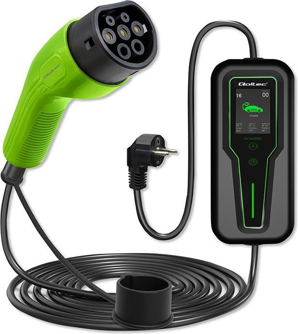 Image du produit Qoltec Mobilna ładowarka do samochodu elektrycznego EV z regulacją 2w1 Typ2 | 3.5kW | 230V | LCD | P (Type 2, 3.50 kW)