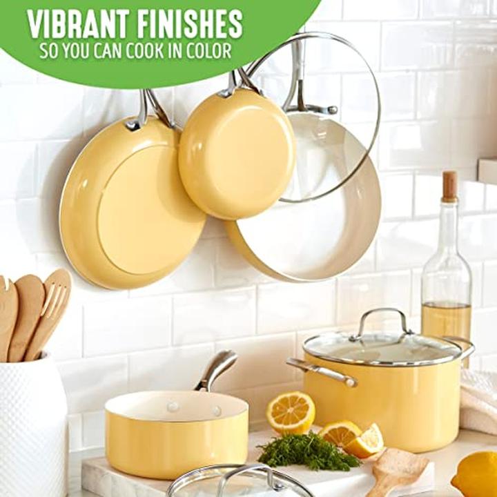 Image du produit Greenline Porpoise Geel 12-delige pannenset - inductie - anti-aanbak - PFAS-vrij (Casserole, Set de poêles + casseroles, Acier inoxydable, Aluminium)