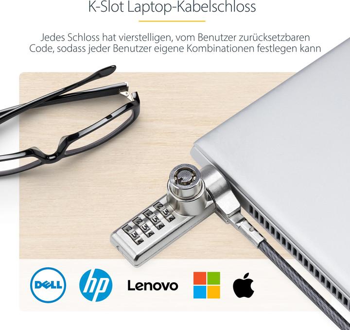 Productafbeelding StarTech COM 10-pak dubbele toegang laptopslot 2m kabelslot met sleutel en cijferslot K-S