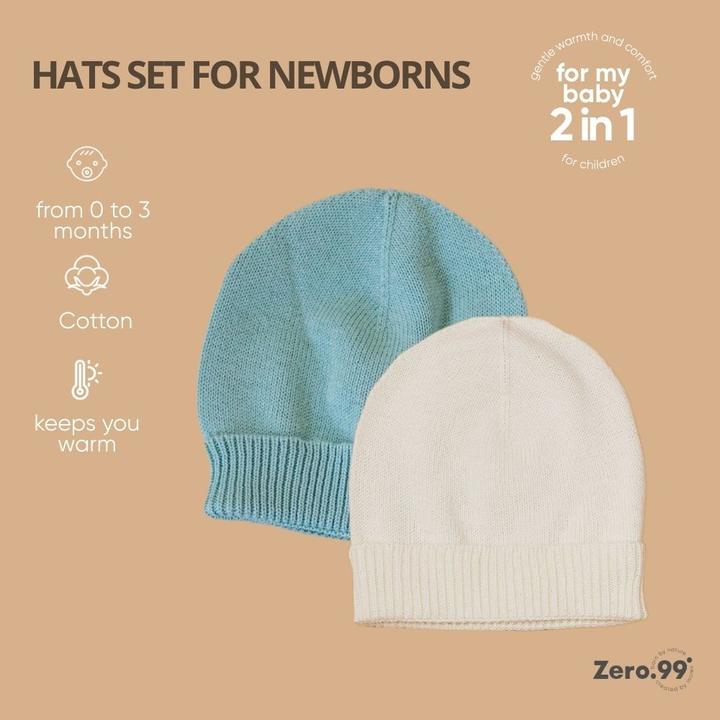 Produktbild Zero.99 2er-Set Babymützen für Neugeborene, 100% Baumwolle