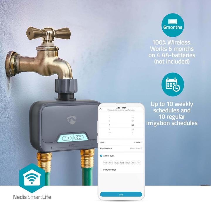 Produktbild Nedis SmartLife Intelligente Wassersteuerung Bluetooth® | Batteriebetrieben | IP54 | Max. Wasserdruc (Bewässerungscomputer)