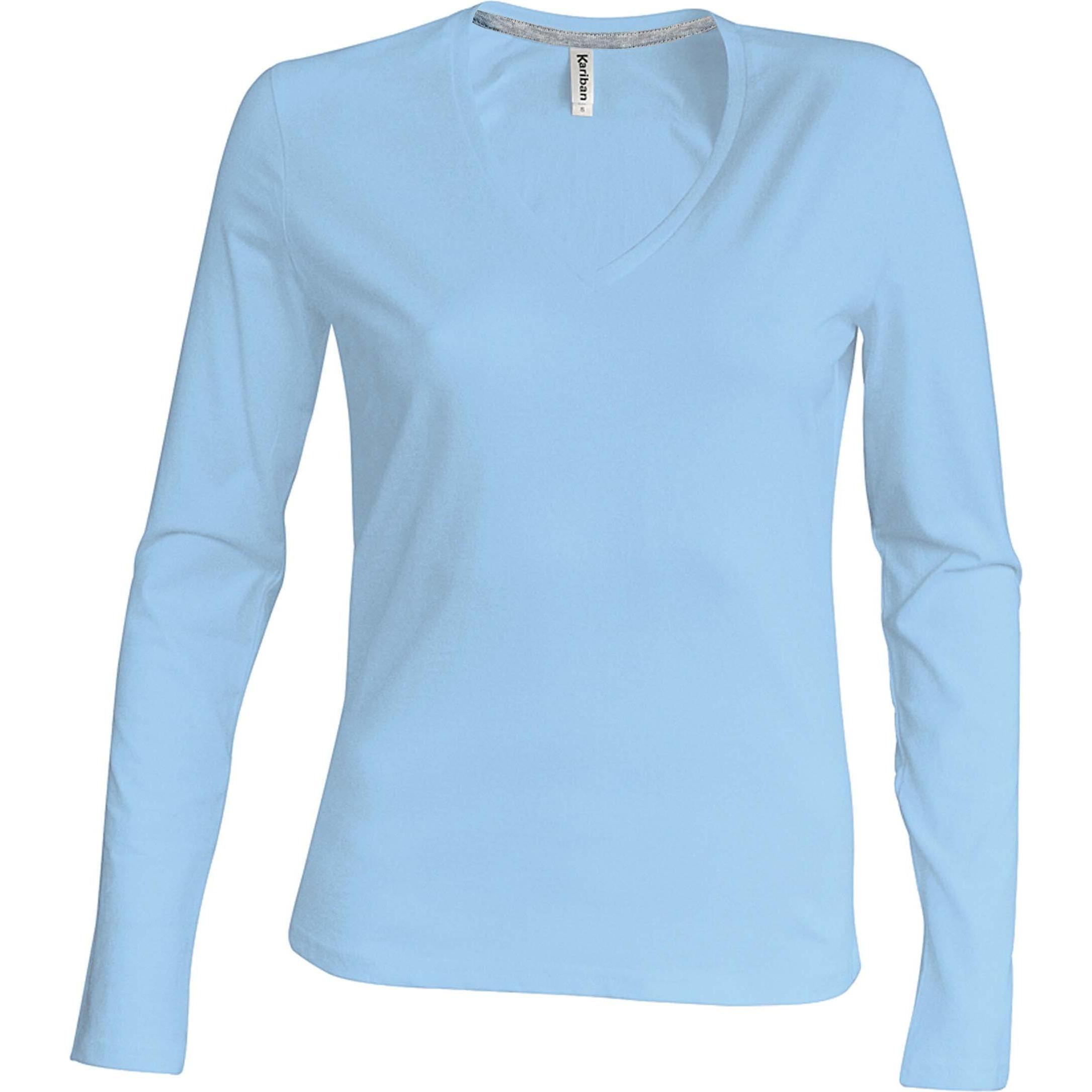 Kariban, Damen, Shirt, Col V, Blau, (XXL)
