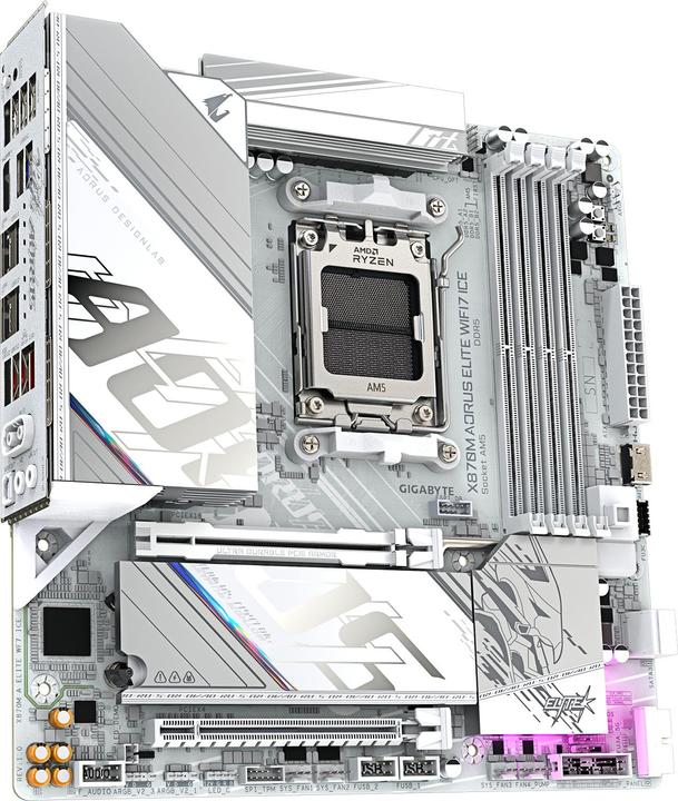 Image du produit Gigabyte X870M AORUS ELITE WIFI7 ICE Bundkort - AMD X870 - AMD AM5 socket - DDR5 RAM - Micro-ATX (AM5, AMD X870, mATX)