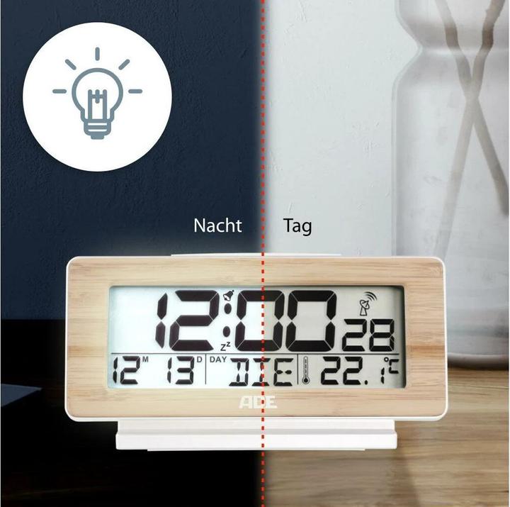 Image du produit ADE radiopiloté(e) Réveil blanc, bois