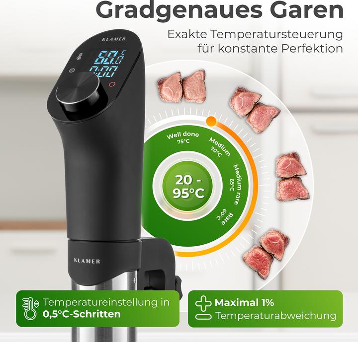 Productafbeelding KLAMER Sous Vide Stick 1200 Watt IPX7 wasserdicht 3D Zirkulation