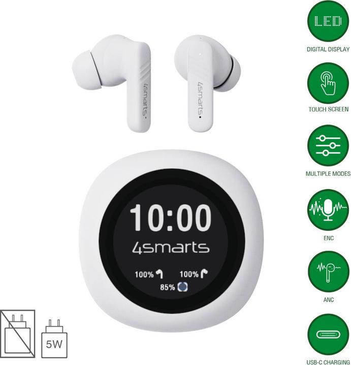 Produktbild 4smarts True Wireless In-Ear-Kopfhörer SkyBuds Screen Pro ANC (ANC, 5 h, Kabellos)