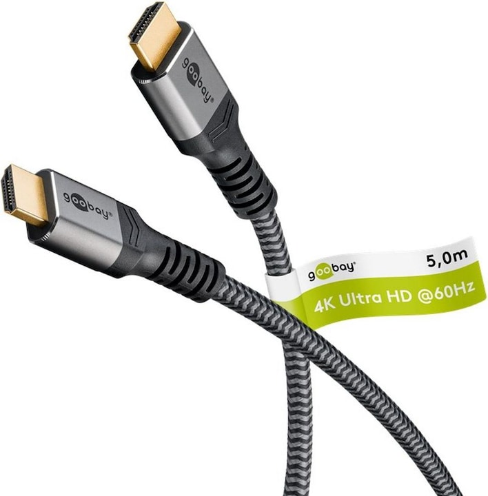 Actual product image Goobay High-speed HDMI cable with Ethernet, 5 m, Sharkskin Grey (5 m, HDMI)