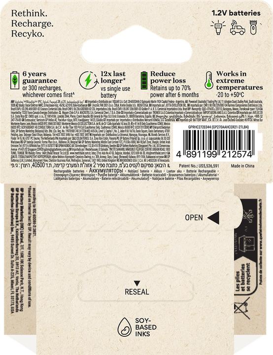 Productafbeelding GP Batteries GP Nab??jec?? bat. ReCyko 2600 AA (HR6) - 4ks (4 Pcs., AA, 2600 mAh)