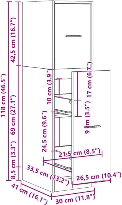 Produktbild vidaXL Apothekerschrank (30 x 41 x 118 cm)