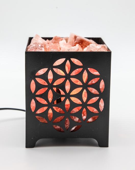 Cachet Salt stone lamp metal basket flower of life