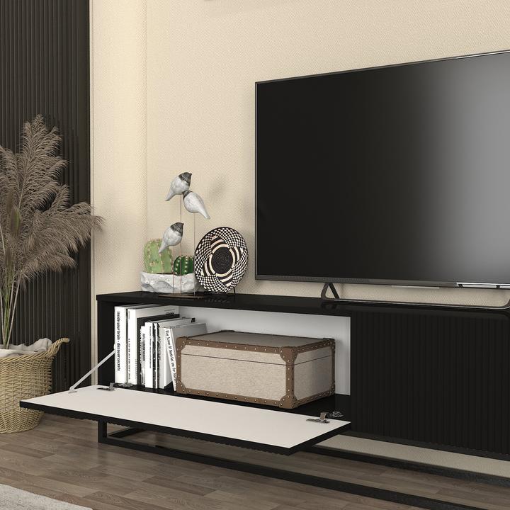 Produktbild En.Casa TV-Lowboard Verpsboga langes Gestell 180x32x47 cm Schwarz (180 x 31.50 x 46.50 cm)