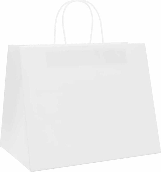 Produktbild VidaXL Kraftpapiertüten 50 Stk. mit Henkel Weiss 32x22x24 cm Papiertüte (Geschenktüte, 50 x)