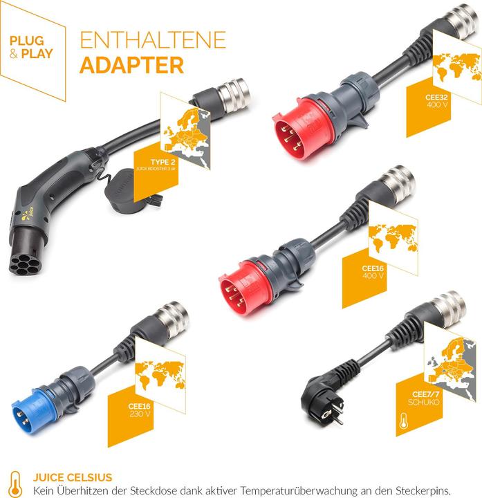 Image du produit Juice Technology Juice Booster 3 air UE Traveller Plus Set (Type 2, 11 kW, 16 A, CEE 7/7, CEE 16, CEE 32)