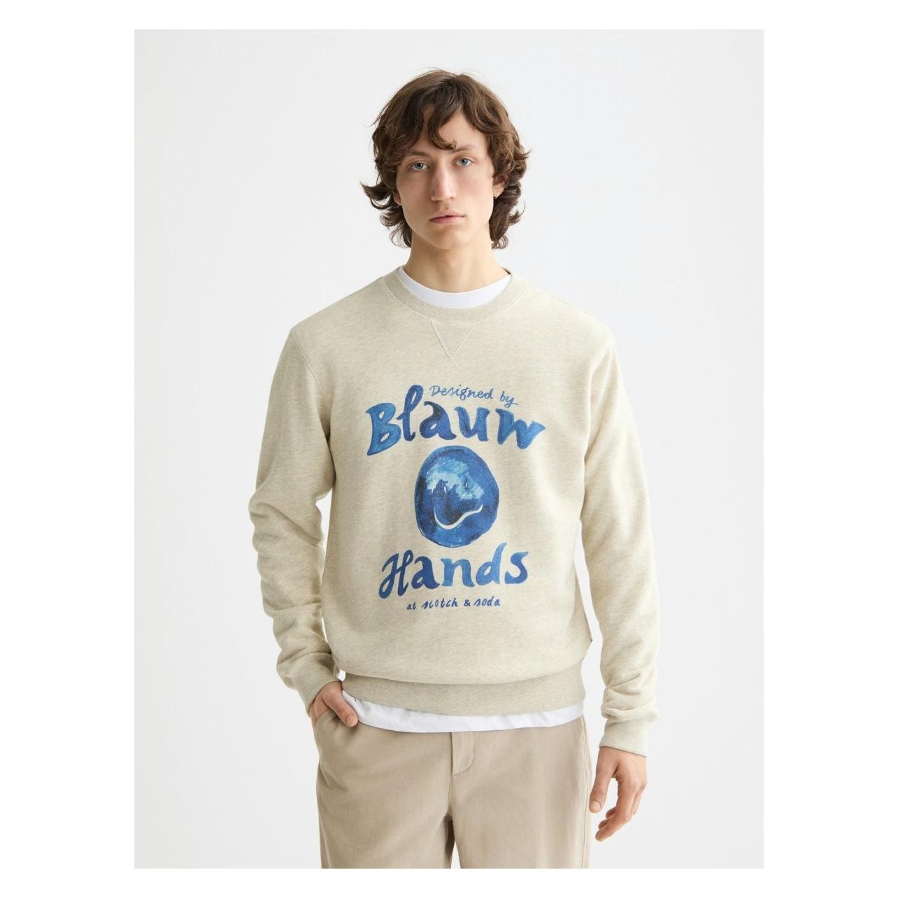Scotch & Soda, Mannen, Springer, Felpa Con Stampa Lavaggio Denim, Beige, (L)