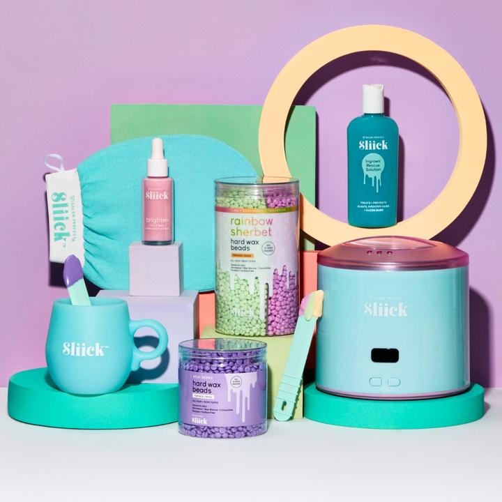 Actual product image Salon Perfect Sliick Set Buff + Brighten Ingrown Rescue Kit Exfoliating Body Mitt Body Scrub Glove + Pre Post Wax (Body care set)