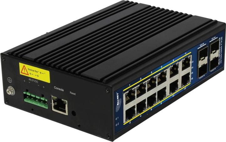 Produktbild Allnet Switch managed L2+/L3 industrial 16 Port Gigabit / 12x PoE / 4x SFP / Lüfterlos / DIN / IP40 (16 Ports)