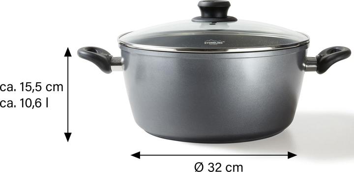 Actual product image Stoneline XXXL roasting pan 32 cm, with glass lid, induction and oven-safe (32 cm, Casserole + Stewpot, Aluminium)