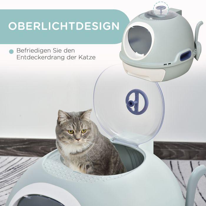 Produktbild Swisshandel24 Katzenklo Katzentoilette mit Dachfenster Bodenschale Schaufel, Tragbar, PP ABS, See-Blau, 47 x 55 x (Katzenklo geschlossen)