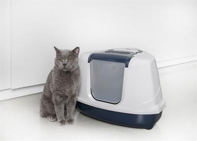 Actual product image Moderna Hoek Kattenbak Flip Donkerblauw/Wit (Cat litter tray open)