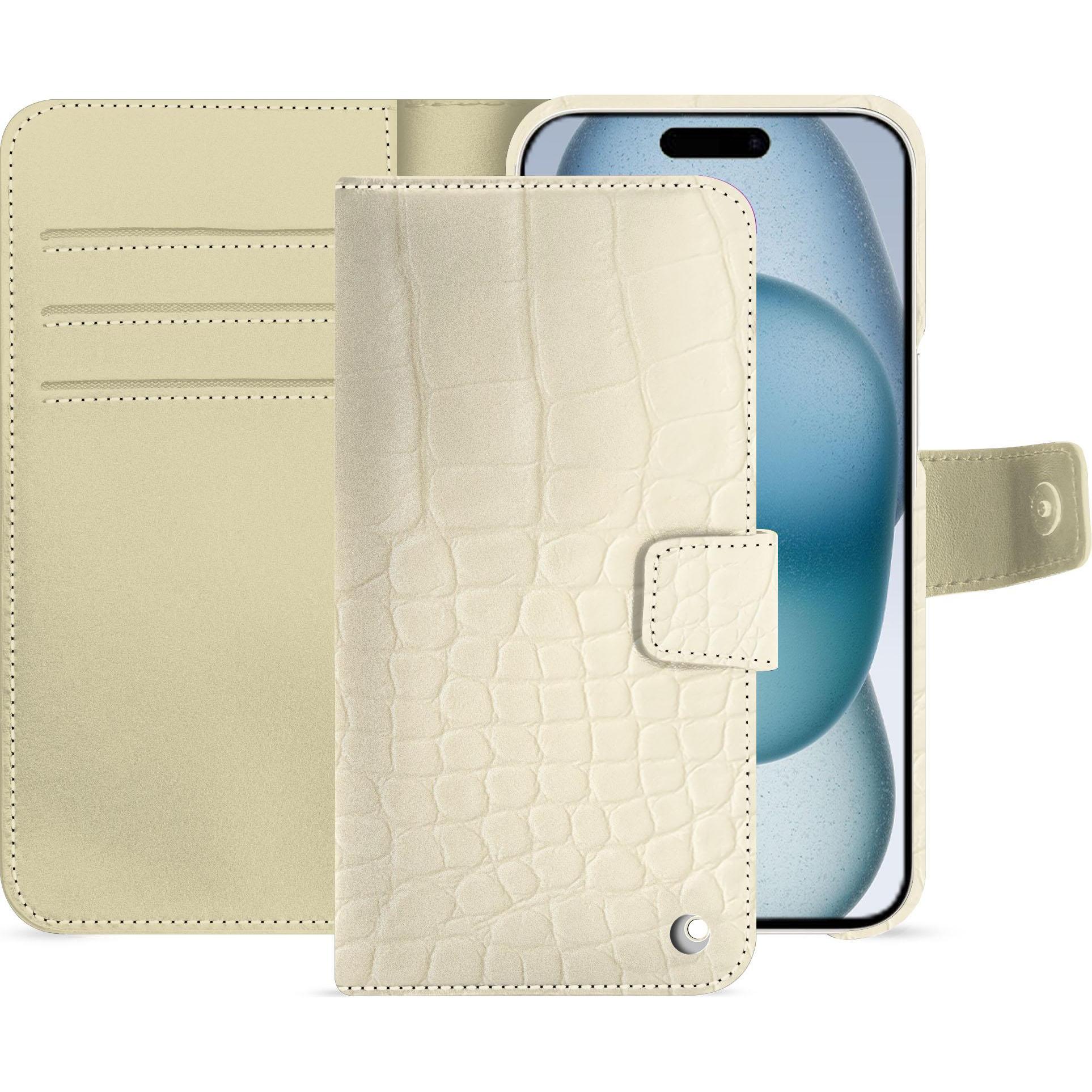 Noreve Lederschutzhülle Apple iPhone 15 (Apple iPhone 15), Smartphone Hülle, Weiss