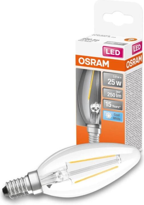 Actual product image Osram LEDSCLB25 2.5W/840 230V FIL E1410X1OSRAM (E14, 2.50 W, 250 lm, 6 x, F)