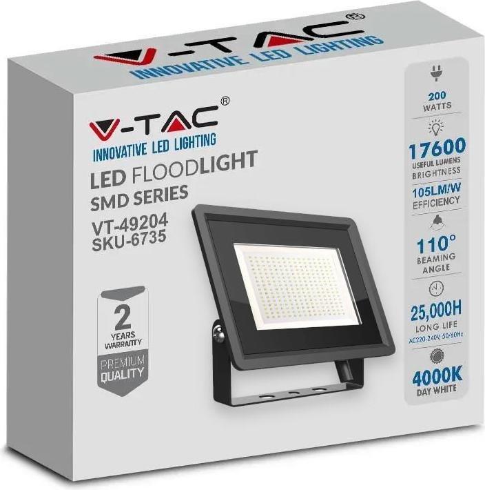 Immagine prodotto V-TAC VT49204 Proiettore LED 200W SMD FSeries Corpo nero 4000K (17600 lm, IP65)