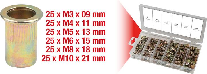 Produktbild KS Tools Sortiment Gewindenieten, Stahl, M3x9mm-M10x21mm, 150-tlg