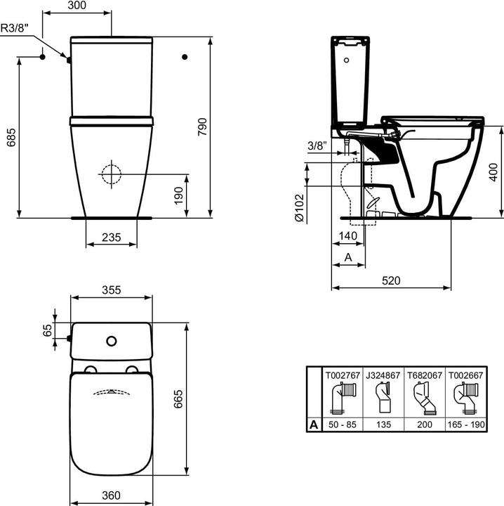Produktbild Ideal Standard IDS Stand-WC Kombi i.life B 360x665x790mm Weiss