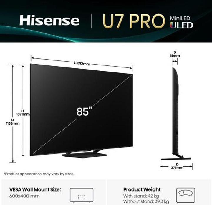 Produktbild Hisense TV 85U7Q Pro (85", U7Q Pro, LED, 4K, 2025)