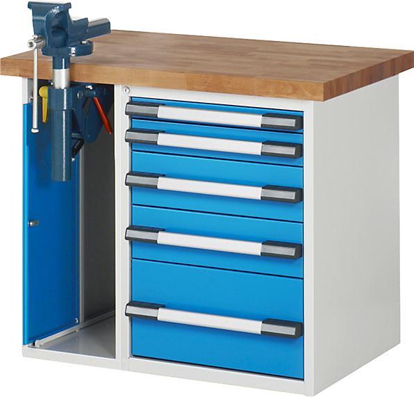 Image du produit eurokraft pro Établi modulaire, 5 tiroirs, 1 étau à gauche, l x p 1000 x 700 mm. (100 cm, 70 cm)