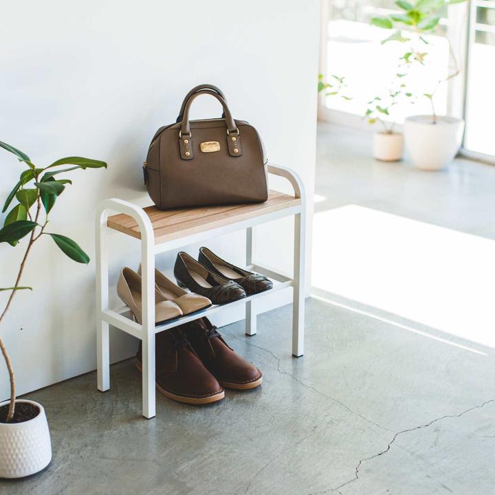 Produktbild Yamazaki Schuhregal mit Holzbrett - Turm - Weiss (4787)