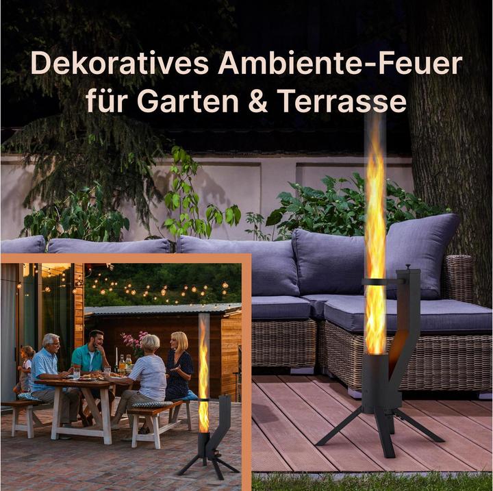 Produktbild Gardenflare Feuerrohr – elegante Edelstahl Feuersäule und Pelletfackel - schwarz (106 cm)
