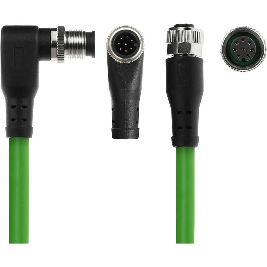 Thumbnail - ACT Industrial 5.00 meters Sensor cable M12A 8-pin male right angled to M12A female, Ultraflex TPE cable, Elektronikkabe...