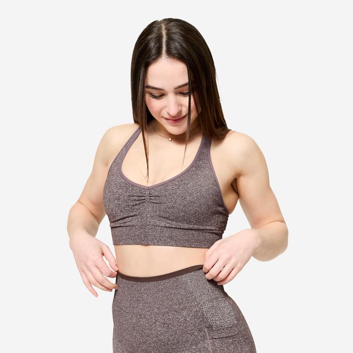 Decathlon Tanz-Bustier Damen mit Kreuzträgern leichter Halt - braun