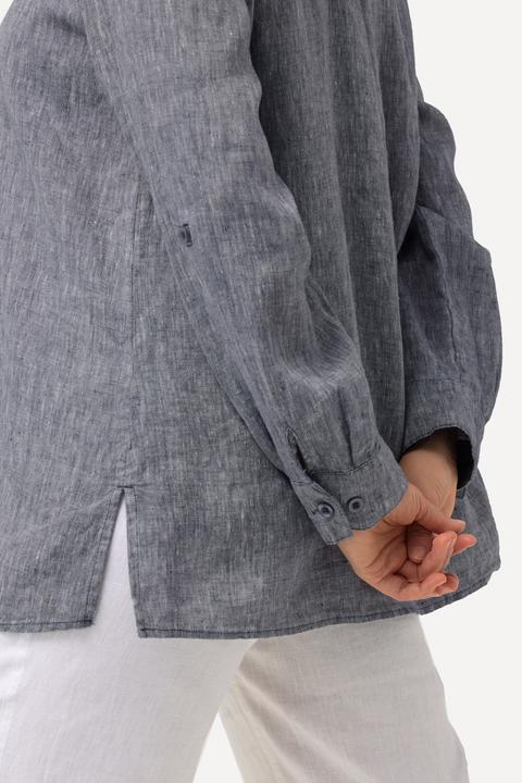 Actual product image Ulla Popken Roll-Tab Sleeve Button Front Linen Blouse (42, 44)