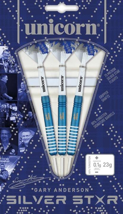 Actual product image Unicorn Silver Star Blue Gary Anderson Steel Darts 1 set (25 g)