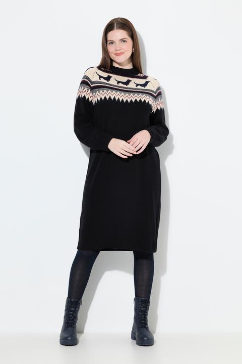 Produktbild Ulla Popken Norweger-Strickkleid, Hunde, Stehkragen, Langarm (62)