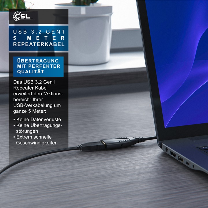 Produktbild CSL USB 3.0 Verlängerungskabel - Verstärker - Repeaterkabel - Repeater Kabel mit Signalverstärkung (5 m, USB 3.0)
