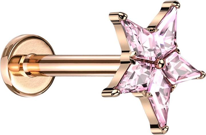 Image du produit Star Piercing Micro Labret femelle rose doré étoile argentée cristaux roses (sans laiton, Titane)