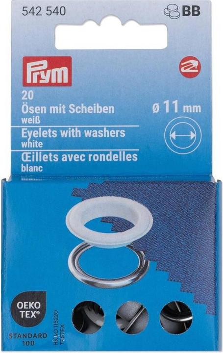 Immagine prodotto Prym Occhielli con dischi MS, colore bianco-argento 11 mm, 20 pezzi.