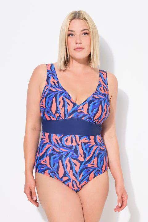Image du produit Ulla Popken Maillot de bain avec bonnets souples, motif corail et décolleté en V, matières recyclées (50)