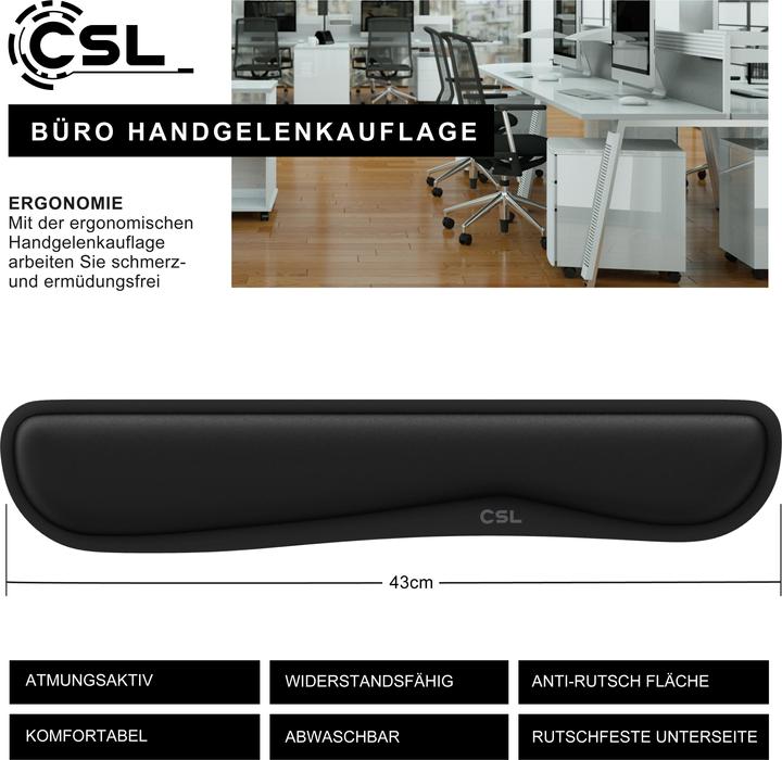 Produktbild CSL Tastatur Handballenauflage, Keyboard Handgelenkschoner, ergonomische Haltung, 43 cm, abwaschbar